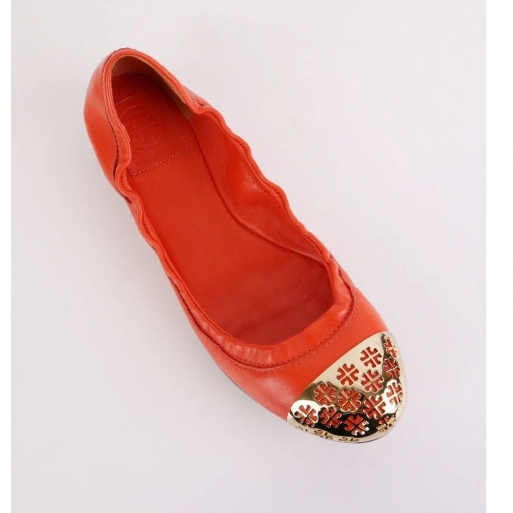 Tory Burch Orange Gold Flats - Picture 6 of 10